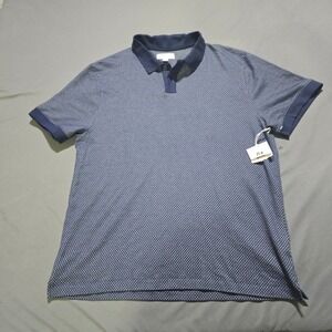 Free Assembly Jacquard Polo Men Large Navy Checked Short Sleeve Old Money Luxury